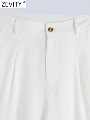 ZEVITY Γυναικεία μόδα Μπροστινό βελάκι Casual Λευκό ίσιο παντελόνι Γραφείο Lady ψηλή μέση φερμουάρ Fly Γυναικείο μακρύ παντελόνι Mujer P2224