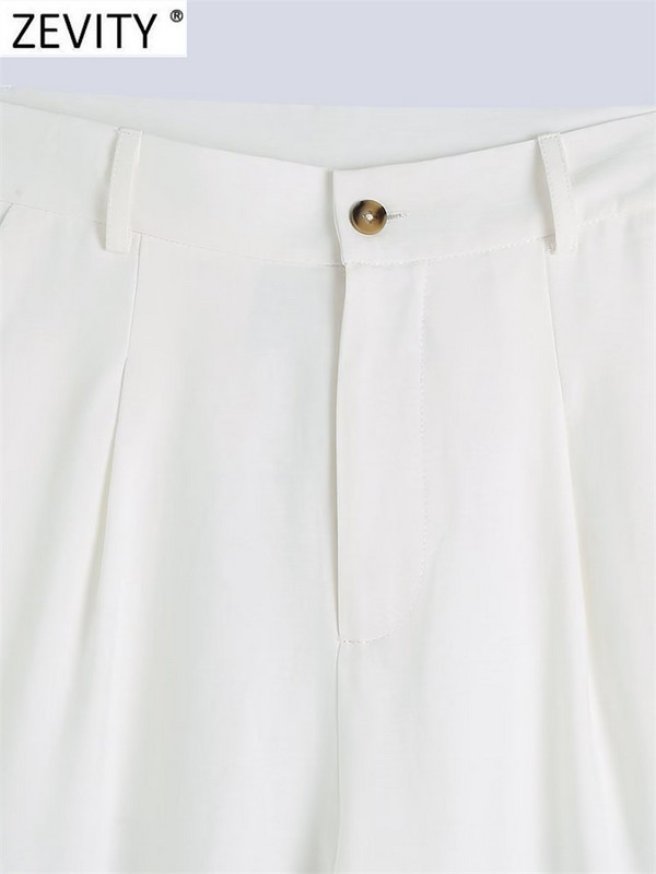 ZEVITY Γυναικεία μόδα Μπροστινό βελάκι Casual Λευκό ίσιο παντελόνι Γραφείο Lady ψηλή μέση φερμουάρ Fly Γυναικείο μακρύ παντελόνι Mujer P2224