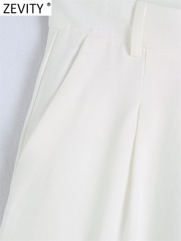 ZEVITY Γυναικεία μόδα Μπροστινό βελάκι Casual Λευκό ίσιο παντελόνι Γραφείο Lady ψηλή μέση φερμουάρ Fly Γυναικείο μακρύ παντελόνι Mujer P2224