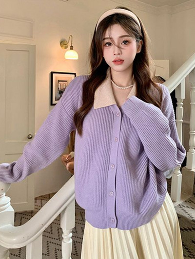 Kardigani Ženski slatka jesen Peter Pan kragna Jednostavna spojena moda dugih rukava Studenti Lijeni stil Ležerna Ulična odjeća za sve