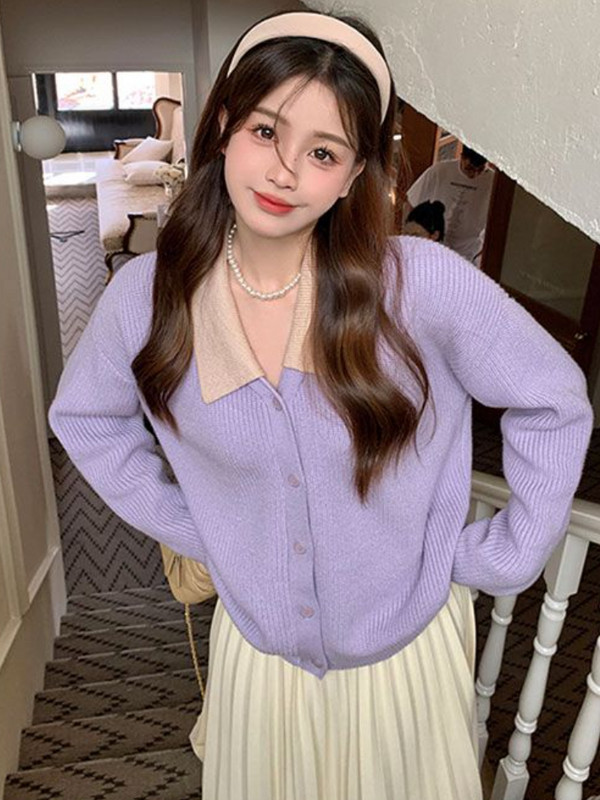 Kardigani Ženski slatka jesen Peter Pan kragna Jednostavna spojena moda dugih rukava Studenti Lijeni stil Ležerna Ulična odjeća za sve