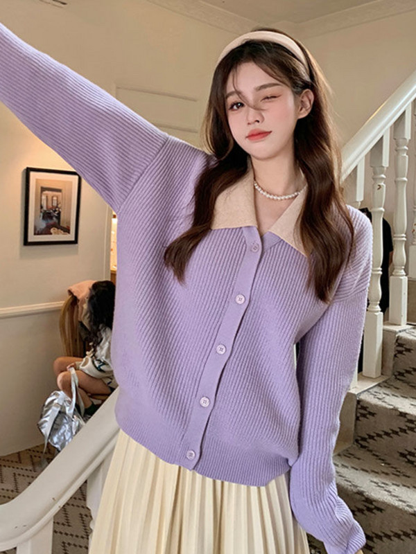 Kardigani Ženski slatka jesen Peter Pan kragna Jednostavna spojena moda dugih rukava Studenti Lijeni stil Ležerna Ulična odjeća za sve