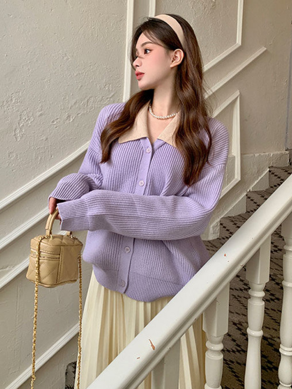 Kardigani Ženski slatka jesen Peter Pan kragna Jednostavna spojena moda dugih rukava Studenti Lijeni stil Ležerna Ulična odjeća za sve