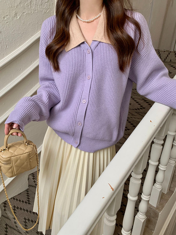 Kardigani Ženski slatka jesen Peter Pan kragna Jednostavna spojena moda dugih rukava Studenti Lijeni stil Ležerna Ulična odjeća za sve