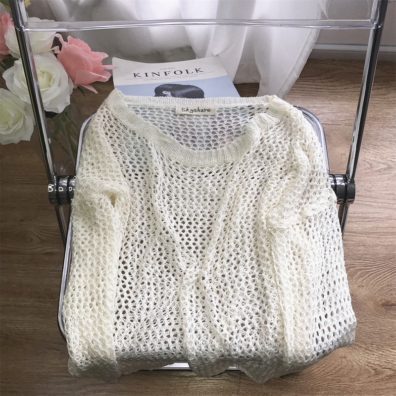 Sarebon-Γυναικείο σέξι διχτυωτό μπλουζάκι, κούφιο μπλουζάκι, μακρυμάνικο, άνοιξη και καλοκαίρι