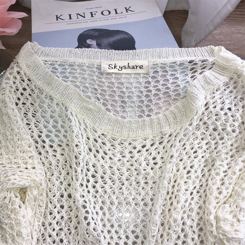 Sarebon-Γυναικείο σέξι διχτυωτό μπλουζάκι, κούφιο μπλουζάκι, μακρυμάνικο, άνοιξη και καλοκαίρι