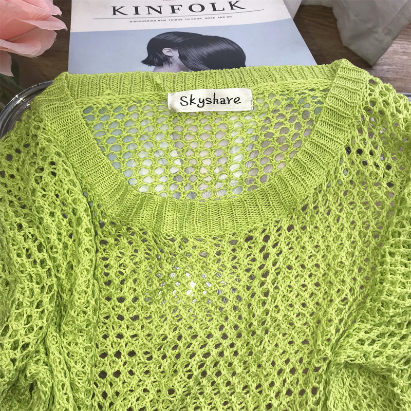 Sarebon-Γυναικείο σέξι διχτυωτό μπλουζάκι, κούφιο μπλουζάκι, μακρυμάνικο, άνοιξη και καλοκαίρι