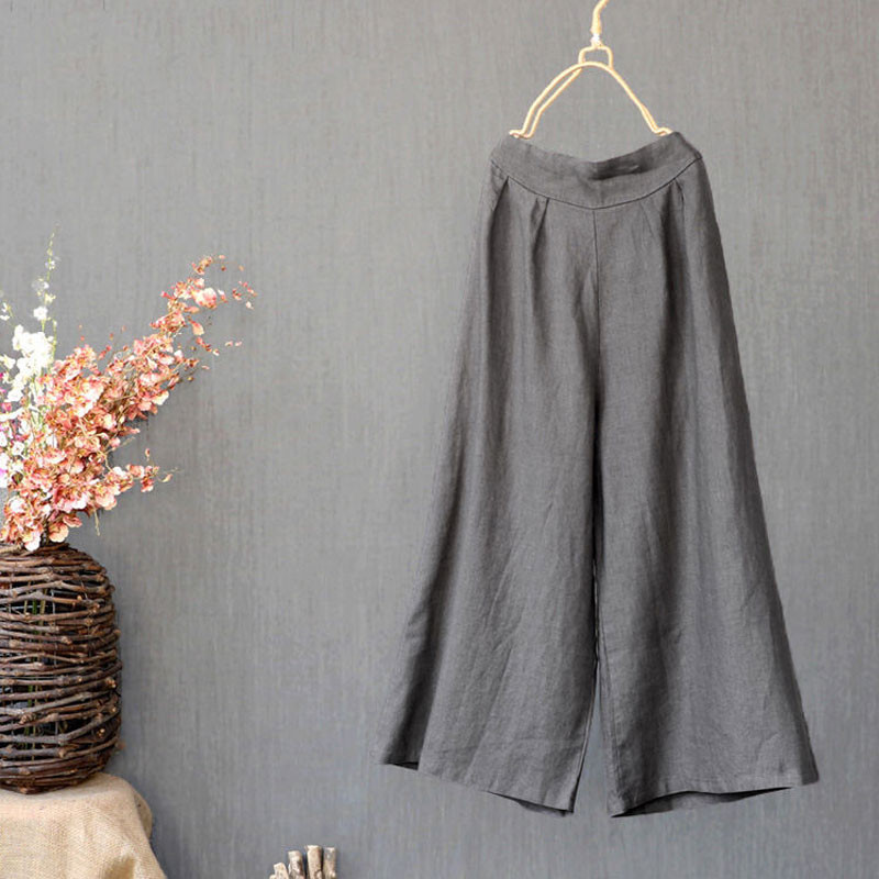 2022, bumbac, in, nouă pantaloni capris pentru femei, cu talie elastică, pantaloni largi, casual, vintage, pantaloni drepti, cu picioare largi