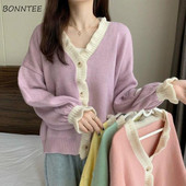 Ženski kardigan sa slatkim naborima Jednostavan, čisti retro, dnevni, sveobuhvatni, nježni, ulični džemper u slobodno vrijeme, u korejskom stilu, jesensko novo