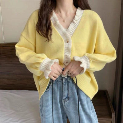 Ženski kardigan sa slatkim naborima Jednostavan, čisti retro, dnevni, sveobuhvatni, nježni, ulični džemper u slobodno vrijeme, u korejskom stilu, jesensko novo