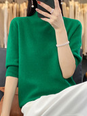 Aliselect Pulovere tricotate pentru femei, cașmir, cu jumătate de mânecă, 100% pură lână merinos, la modă de primăvară, top cu gât fals