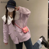 Lilla, õhuke, armas kardigan, naiste sügis, kõik sobilikud lahtised preppy šikk hipsteri kudum Ulzzang Топ Женский Mood magus tüdrukulik