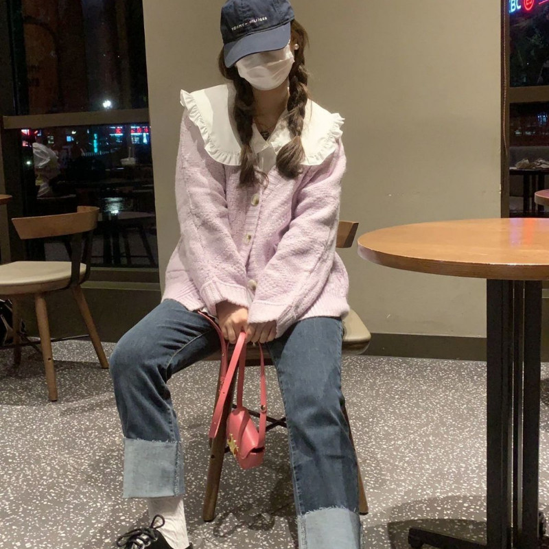 Ljubičasti tanki lijepi kardigan, ženski jesenski sveobuhvatni labavi preppy chic hipster pletiva Ulzzang Top Ženski Modni slatki djevojački