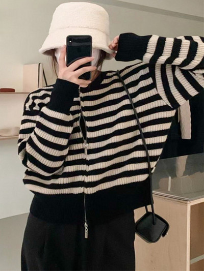 Prugasti kardigan Ženski jednostavan dizajn Labavi klasični dnevni modni jesenski džemper Raznoliko slobodno vrijeme Korejski stil Nježne studentice