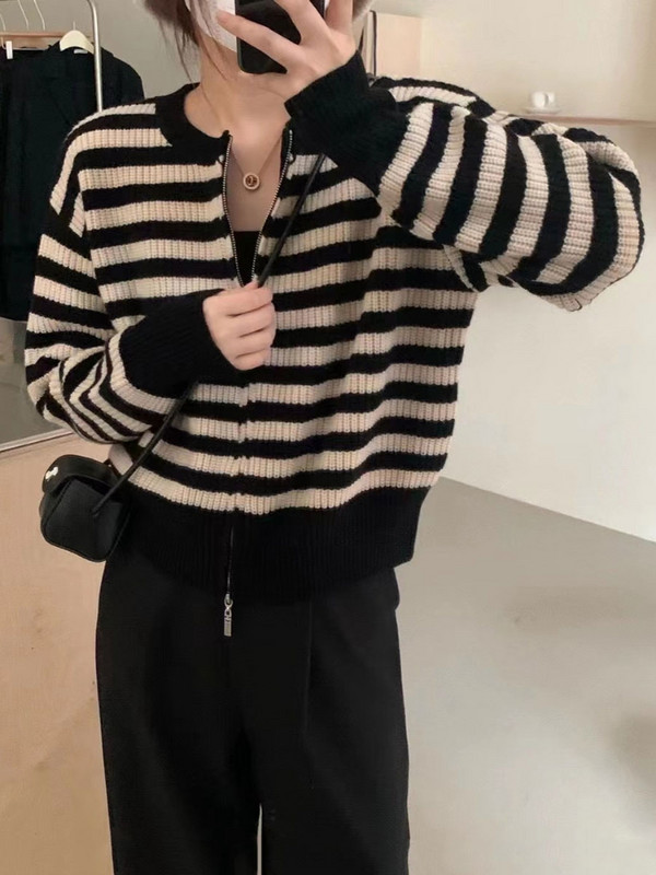 Prugasti kardigan Ženski jednostavan dizajn Labavi klasični dnevni modni jesenski džemper Raznoliko slobodno vrijeme Korejski stil Nježne studentice