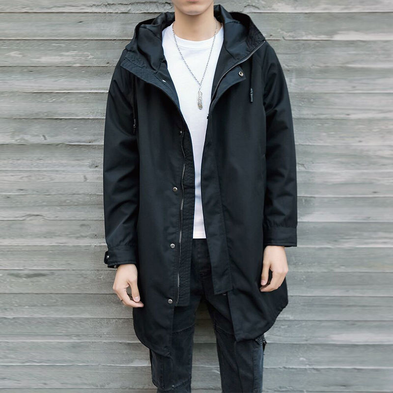 Muški kaput s kapuljačom, vjetrovka srednje dužine, vodootporan, proljeće, jesen, ležerni kaput, muška modna odjeća