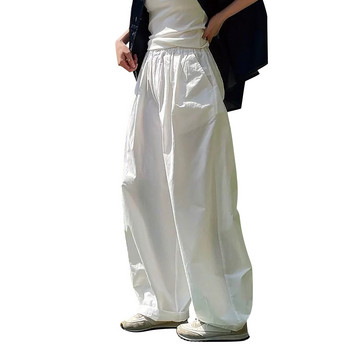 Υπερμεγέθη γυναικεία μονόχρωμα παντελόνια Καλοκαιρινό χιπ χοπ που αναπνέουν εξαιρετικά απλό στυλ ψηλόμεσο φαρδιά πόδια Κορεάτικα
