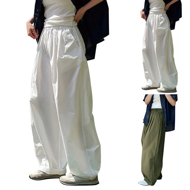 Pantaloni supradimensionați de damă, de culoare solidă, de vară, hip hop, respirabili, stil extrem de simplu, talie înaltă, picioare largi, îmbrăcăminte de stradă coreeană