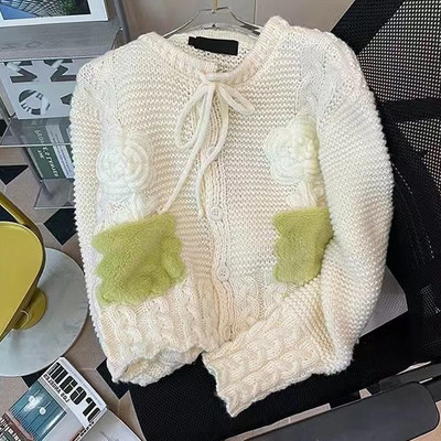 3D Lilled Kardigan Naiste Disain Retro šikk Pehme Armas Sügis Populaarne Romantiline Kolledž Noor tüdrukute Kampsun Mujer Knit Ins