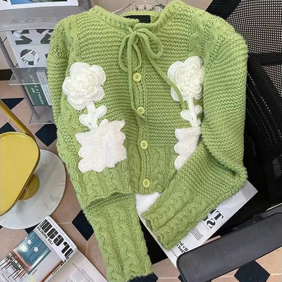 3D Lilled Kardigan Naiste Disain Retro šikk Pehme Armas Sügis Populaarne Romantiline Kolledž Noor tüdrukute Kampsun Mujer Knit Ins