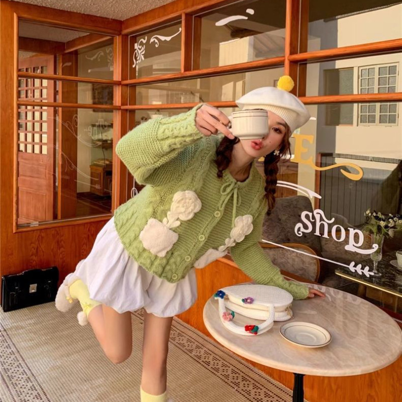 3D cvjetni kardigan Ženski dizajn Retro Chic Nježna lijepa jesen Popularna romantična sveučilišna mlada djevojačka vesta Mujer Pletene ins