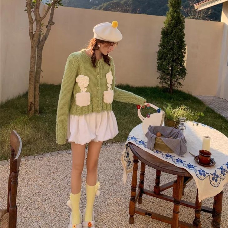 3D cvjetni kardigan Ženski dizajn Retro Chic Nježna lijepa jesen Popularna romantična sveučilišna mlada djevojačka vesta Mujer Pletene ins