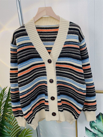 Naiste kardigan 4 värvi retrotriibuline disain, soe, sobiv vaba aja V-kaelusega korea stiilis mood avar uus naiste sügiskampsun