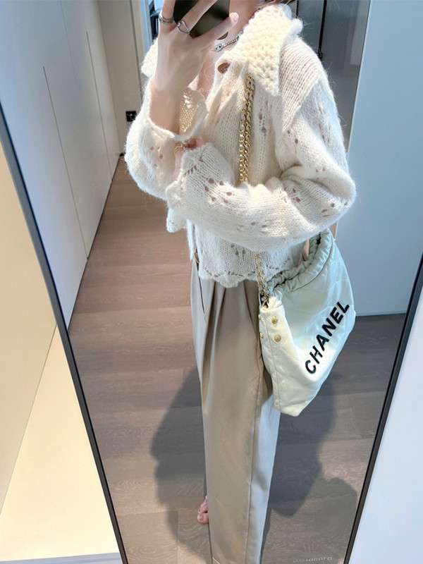 Kardigani Ženski Slobodno vrijeme Jednobojni, nježni, slatki, s naborima, popularni studentski, jesenski, udobni, spušteni ovratnik, ulični dizajn, ležerni