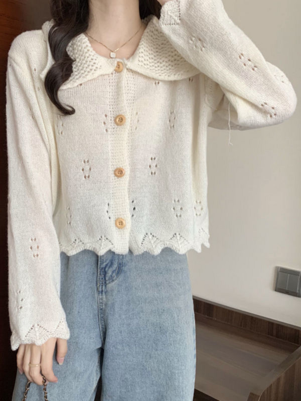 Kardigani Ženski Slobodno vrijeme Jednobojni, nježni, slatki, s naborima, popularni studentski, jesenski, udobni, spušteni ovratnik, ulični dizajn, ležerni