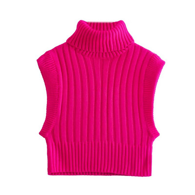 Zevity Ženski osnovni kratki pleteni džemper bez rukava u 3 boje Ženski šik kratki prsluk s visokim ovratnikom Puloveri i gornji dijelovi S3211