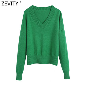 Zevity Women Simply V Neck Soft Touch Ежедневен лилав пуловер за плетене Женски шикозен базов пуловер с дълъг ръкав Маркови горнища SW901