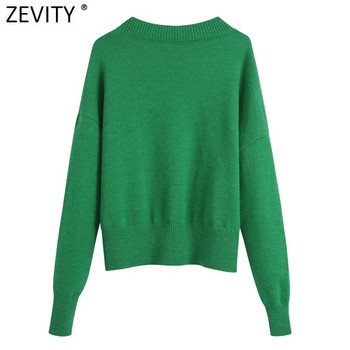 Zevity Women Simply V Neck Soft Touch Ежедневен лилав пуловер за плетене Женски шикозен базов пуловер с дълъг ръкав Маркови горнища SW901