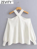 Zevity Ženski modni pulover s otvorenim ramenima, crno-bijele boje, pleteni pulover, ženski šik, ležerni puloveri s dugim rukavima, gornji dijelovi SW2395