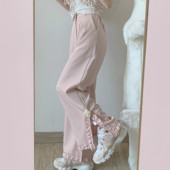 Deeptown Kawaii armsad roosad kottis püksid naiste jaapani Y2k volangidega laia säärega dressipüksid Harajuku mood ülisuured sirged püksid