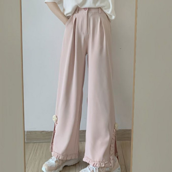 Deeptown Kawaii Χαριτωμένο ροζ φαρδύ παντελόνι Γυναικείο Ιαπωνικό Y2k βολάν Φόρτερ φούτερ Harajuku Fashion Oversize ίσιο παντελόνι