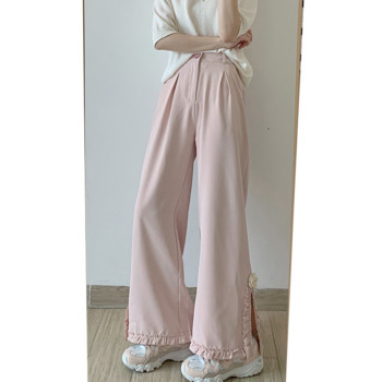 Deeptown Kawaii Χαριτωμένο ροζ φαρδύ παντελόνι Γυναικείο Ιαπωνικό Y2k βολάν Φόρτερ φούτερ Harajuku Fashion Oversize ίσιο παντελόνι
