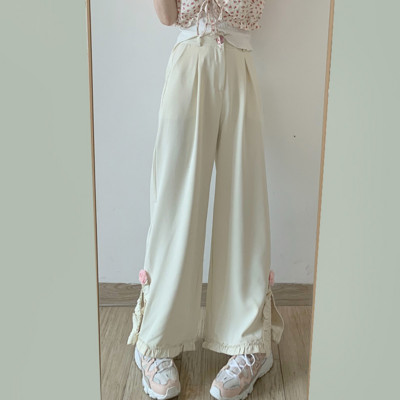 Deeptown Kawaii armsad roosad kottis püksid naiste jaapani Y2k volangidega laia säärega dressipüksid Harajuku mood ülisuured sirged püksid