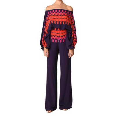 Ženski modni satenski topovi s printom i dugim hlačama 2-dijelni kompleti širokih hlača s otvorenim ramenima Y2k bluza Odijelo za uredsku damu