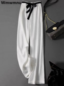 Naiste kottis kõrge vöökohaga sirge pantalone korea mood jääsiidist laia säärega püksid vabaaja 4xl elegantsed pitspüksid