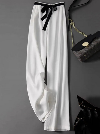 Naiste kottis kõrge vöökohaga sirge pantalone korea mood jääsiidist laia säärega püksid vabaaja 4xl elegantsed pitspüksid