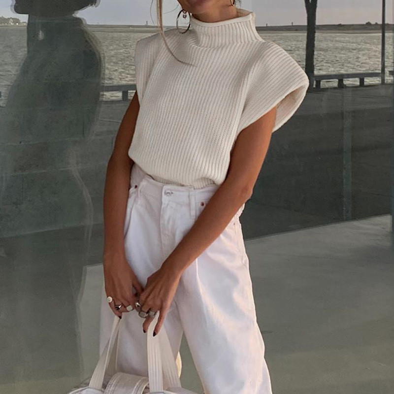 OL Ženske elegantne, ležerne pletene majice, prsluk Ženska dolčevita bez rukava Jednobojna blagdanska moda, seksi veste, pletivo za visoke ulice