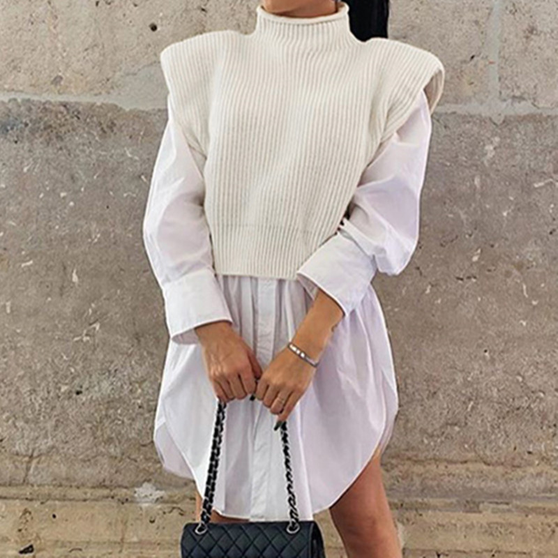 OL Ženske elegantne, ležerne pletene majice, prsluk Ženska dolčevita bez rukava Jednobojna blagdanska moda, seksi veste, pletivo za visoke ulice