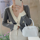 Ζακέτα Γυναικεία Πλεκτά Πλεκτά Μόδα Γυναικεία Άνετα Casual με V λαιμόκοψη Απλή Preppy Στυλ Τρυφερά Κορεατικά πουλόβερ Mujer