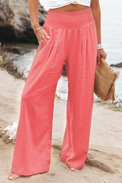 Jesen 2023. Ženske duge hlače od pamučnog lana, crne džepove, široke hlače s elastičnim strukom Ženska ležerna uredska modna ženska odjeća