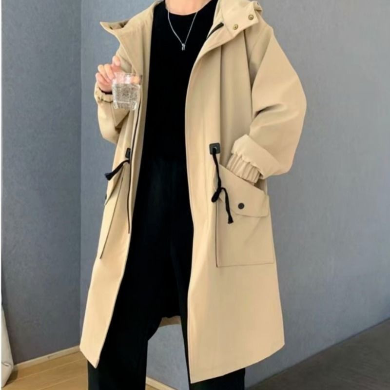 Kevad-sügisarmee roheline tuulepluus, mood meeste keskmise pikkusega vabaaja kapuutsiga mantel Meeste igapäevane mantel meeste riided