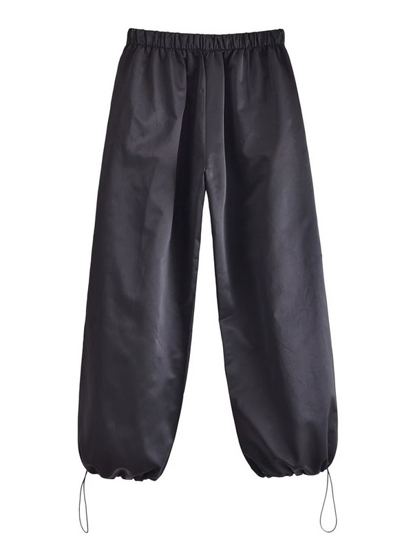 MESTTRAF seksi dizajn 2023 crne satenske padobranske hlače s bočnim džepovima Vintage Ženske hlače visokog elastičnog struka s uzicom