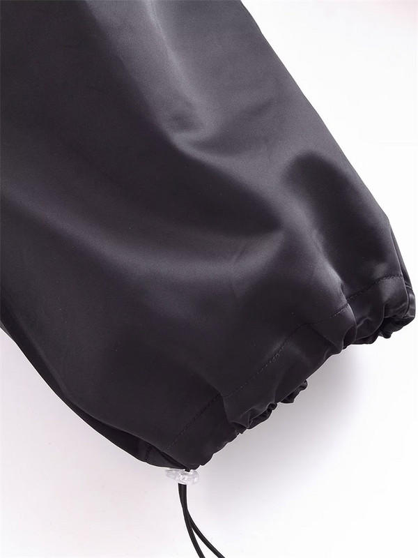 MESTTRAF seksi dizajn 2023 crne satenske padobranske hlače s bočnim džepovima Vintage Ženske hlače visokog elastičnog struka s uzicom