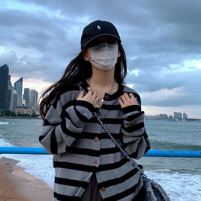 Vintage prugasti kardigani Ženski široki proljetni slatki džemperi Ulzzang Streetwear Dizajnirana osnovna pletiva Harajuku za mlade