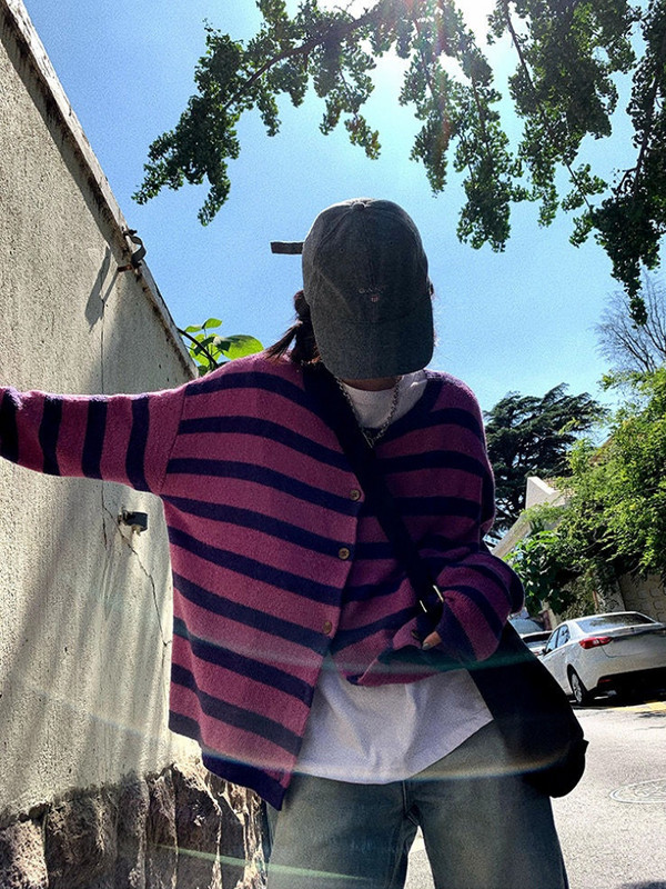 Vintage prugasti kardigani Ženski široki proljetni slatki džemperi Ulzzang Streetwear Dizajnirana osnovna pletiva Harajuku za mlade