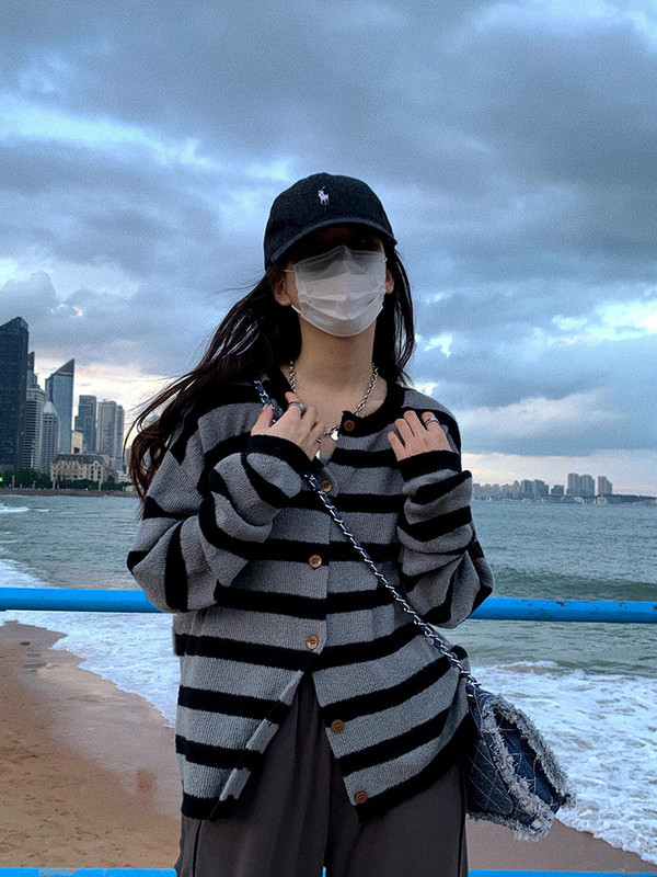 Vintage prugasti kardigani Ženski široki proljetni slatki džemperi Ulzzang Streetwear Dizajnirana osnovna pletiva Harajuku za mlade